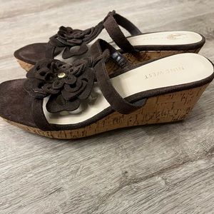 Nine West Suede and Cork Platform Wedge Sandals